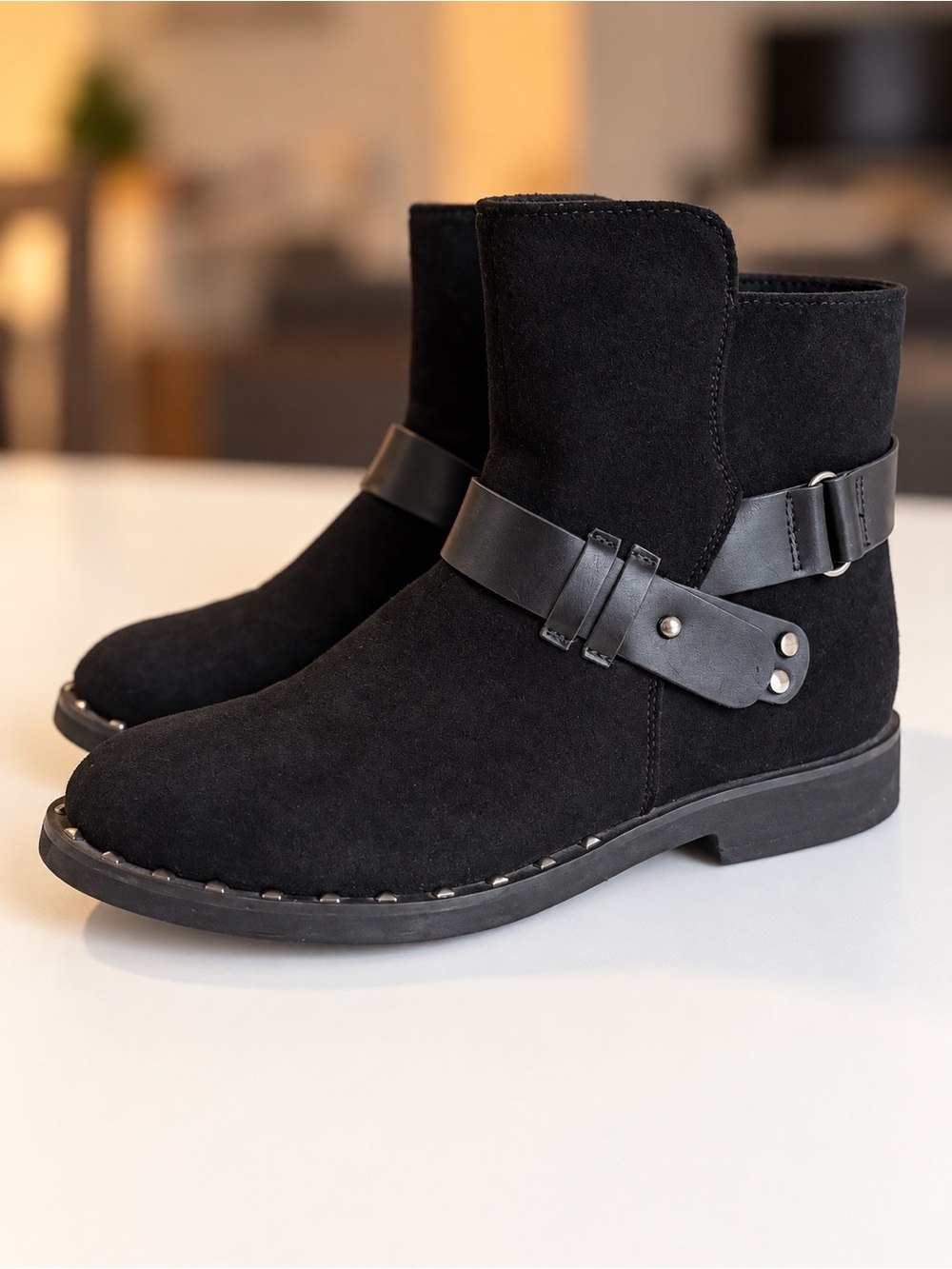 Noblez Black Suede Ankle Boots – Size 38
